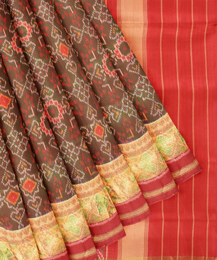Brown red hand woven patola silk saree