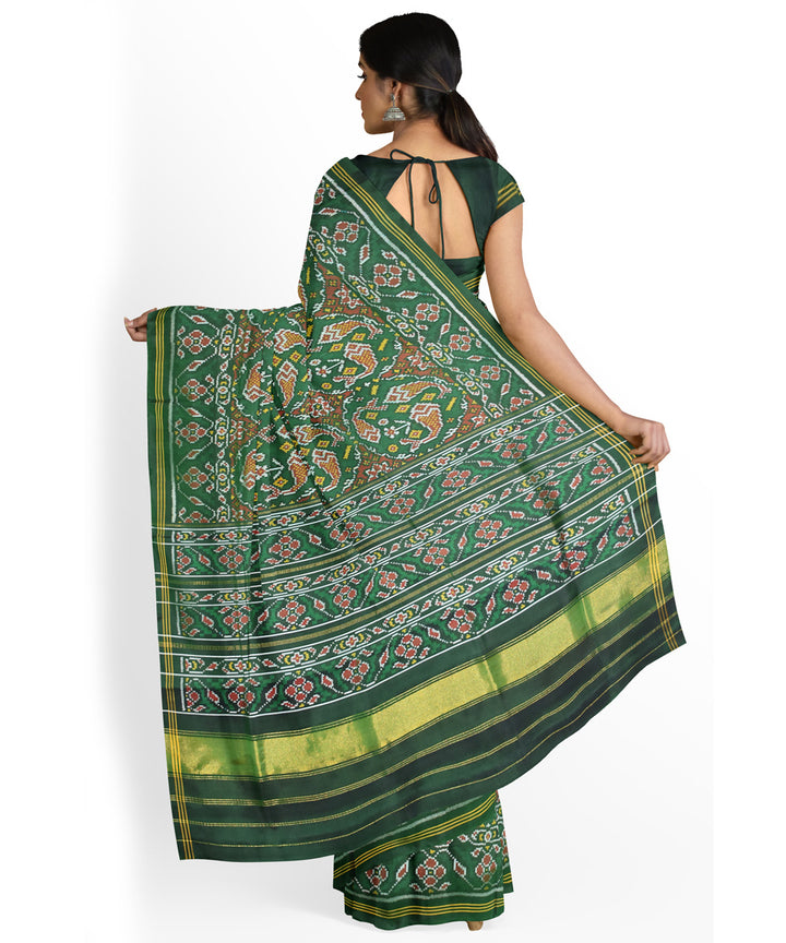 Dark green hand loom patola silk saree