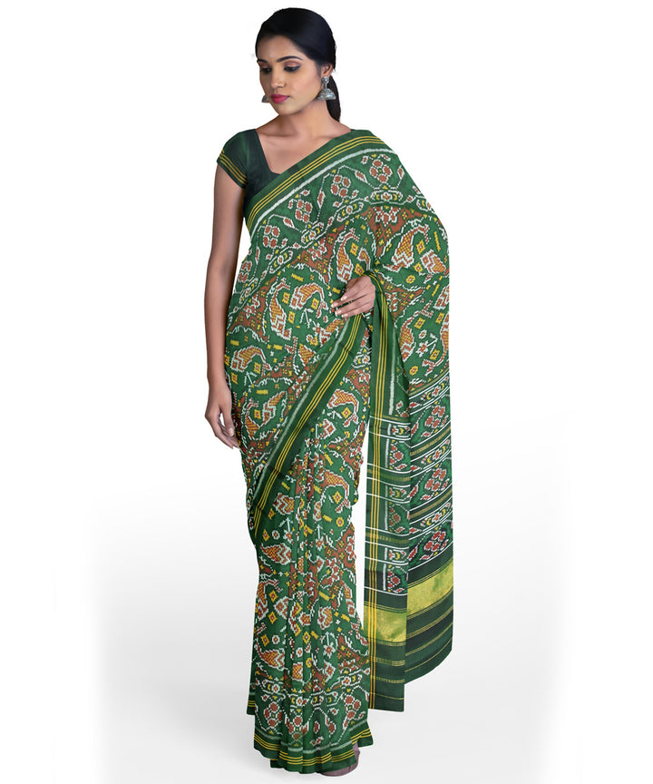 Dark green hand loom patola silk saree