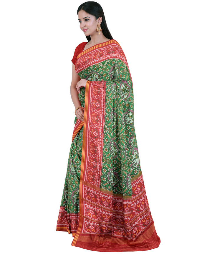 Dark green red handwoven patola silk saree