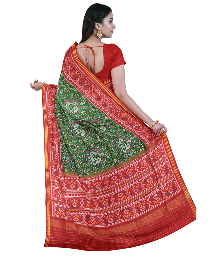 Dark green red handwoven patola silk saree
