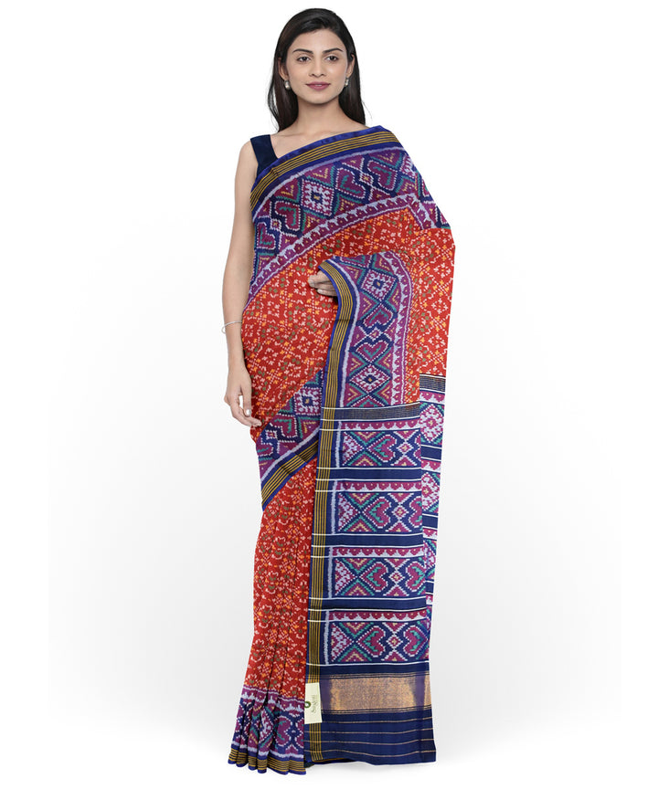Maroon blue handwoven patola silk saree