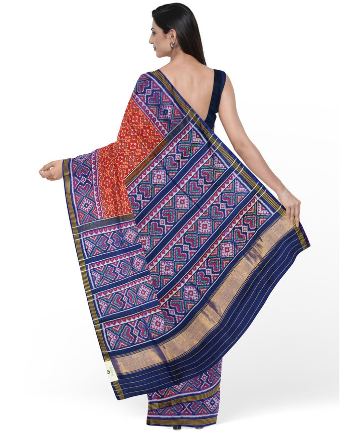 Maroon blue handwoven patola silk saree