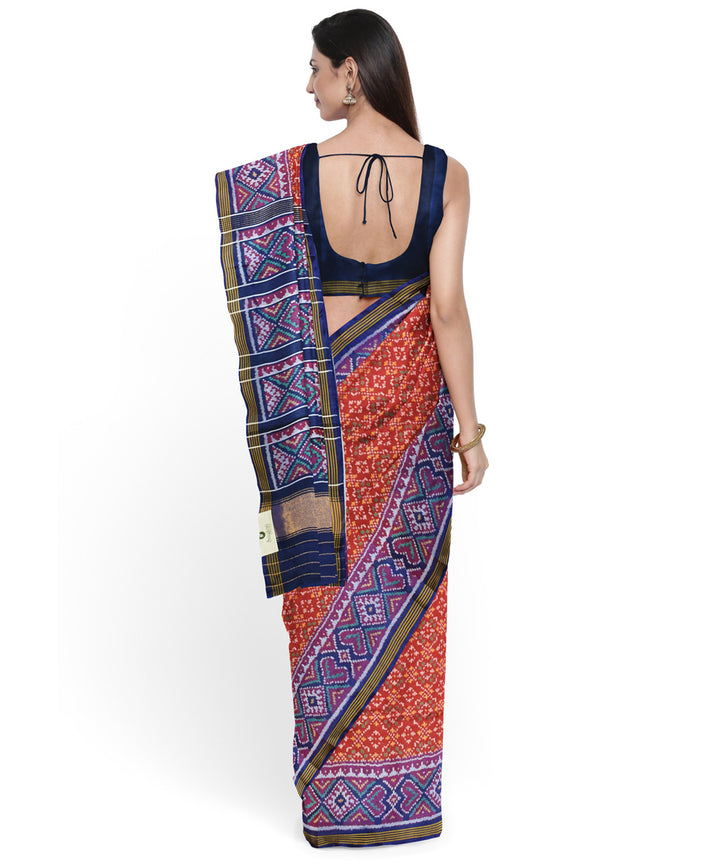 Maroon blue handwoven patola silk saree