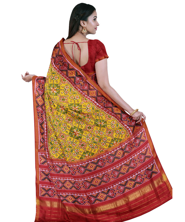 Yellow red hand woven patola silk saree