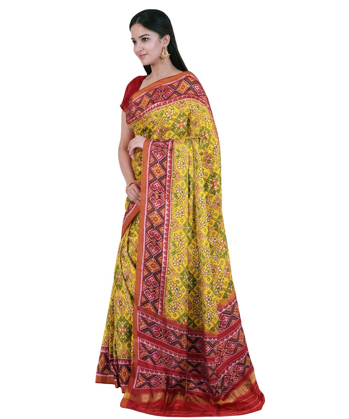 Yellow red hand woven patola silk saree