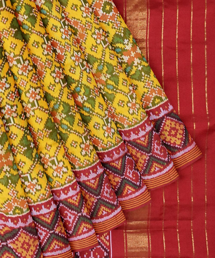 Yellow red hand woven patola silk saree