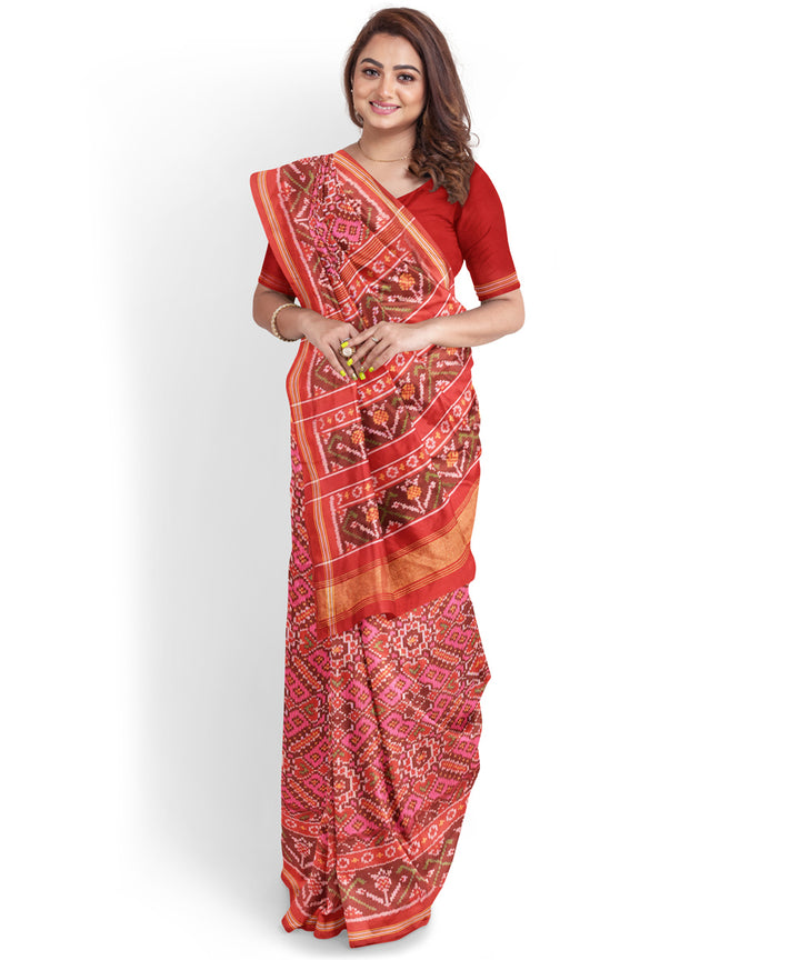 Pink red handwoven patola silk saree