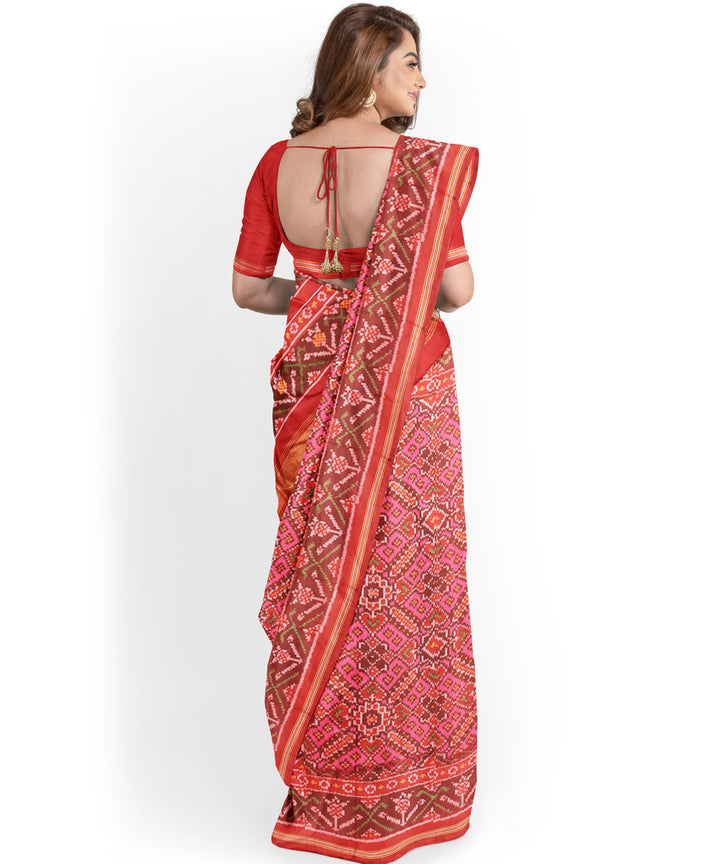 Pink red handwoven patola silk saree