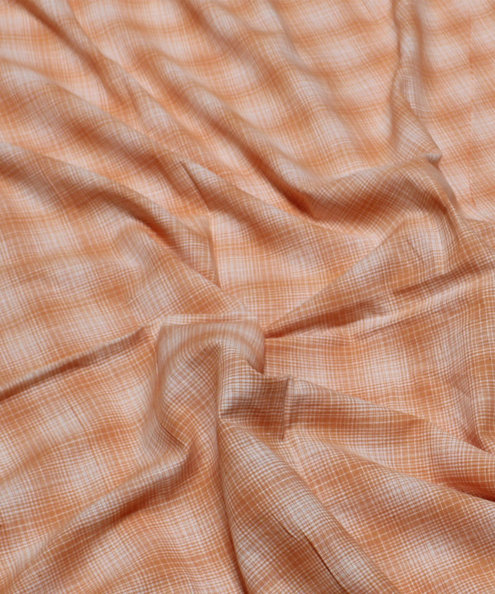 Orange white checks handwoven cotton kurta material
