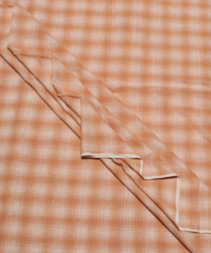 Orange white checks handwoven cotton kurta material