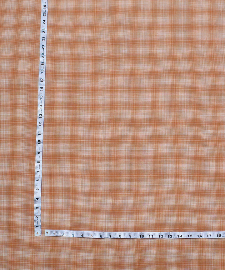 Orange white checks handwoven cotton kurta material