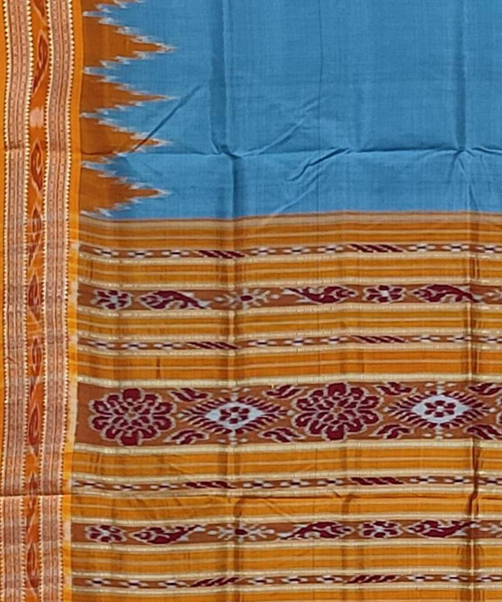 Sky blue orange handwoven khandua silk saree