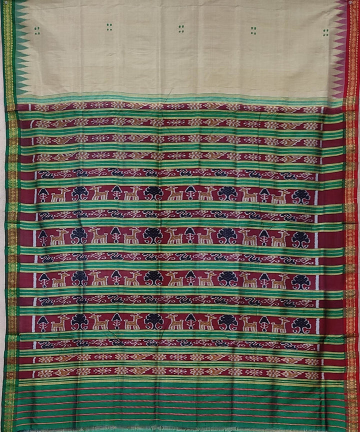 Grey red hand woven khandua silk saree