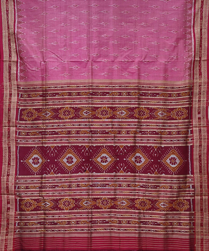 Pink maroon handwoven khandua silk saree