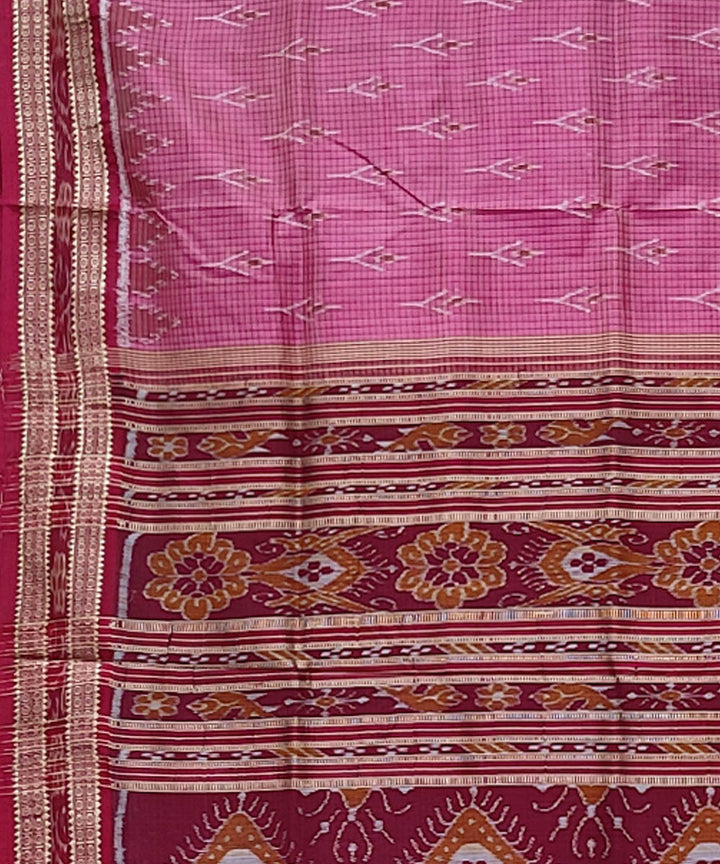 Pink maroon handwoven khandua silk saree