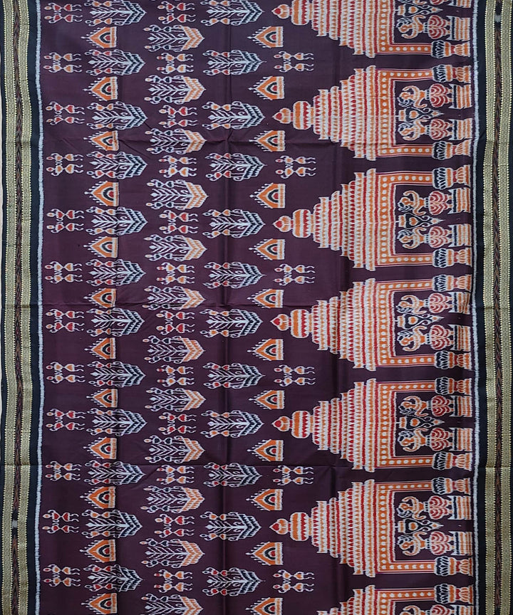 Brown black handwoven khandua silk saree