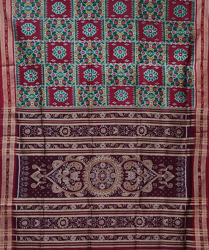 Maroon light green handwoven khandua silk saree