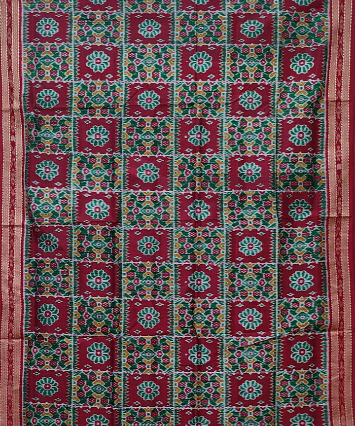 Maroon light green handwoven khandua silk saree