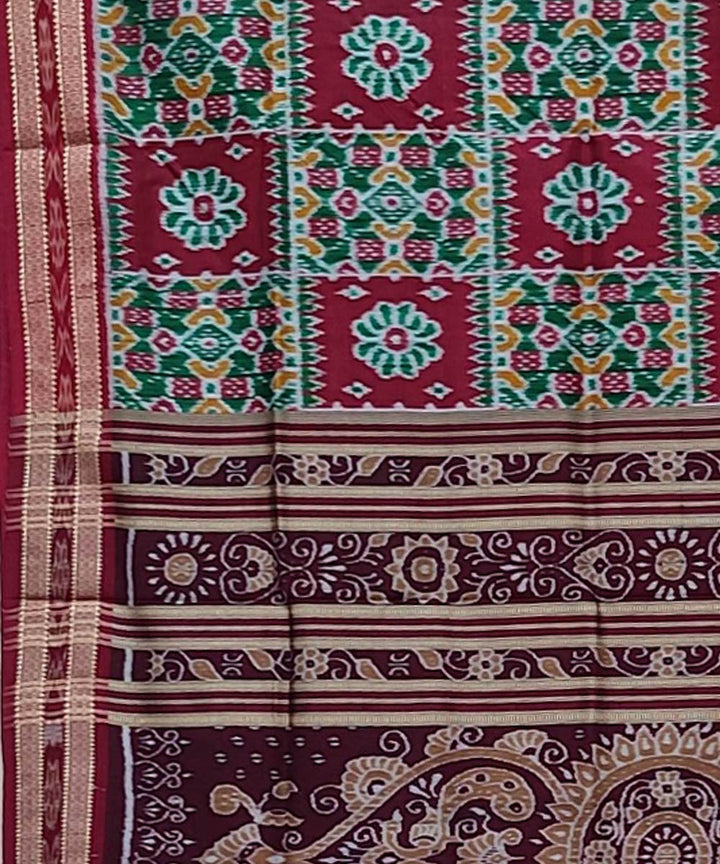 Maroon light green handwoven khandua silk saree