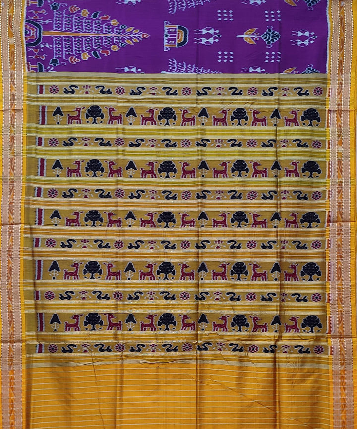 Violet yellow handwoven khandua silk saree