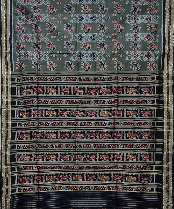 Olive green black handwoven khandua silk saree