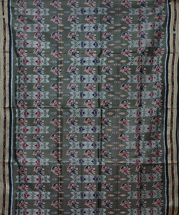 Olive green black handwoven khandua silk saree