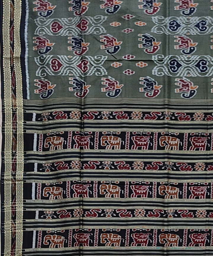 Olive green black handwoven khandua silk saree