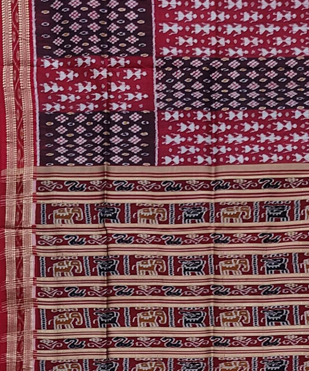 Brown maroon handwoven khandua silk saree