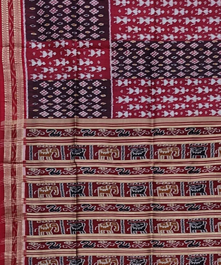 Brown maroon handwoven khandua silk saree