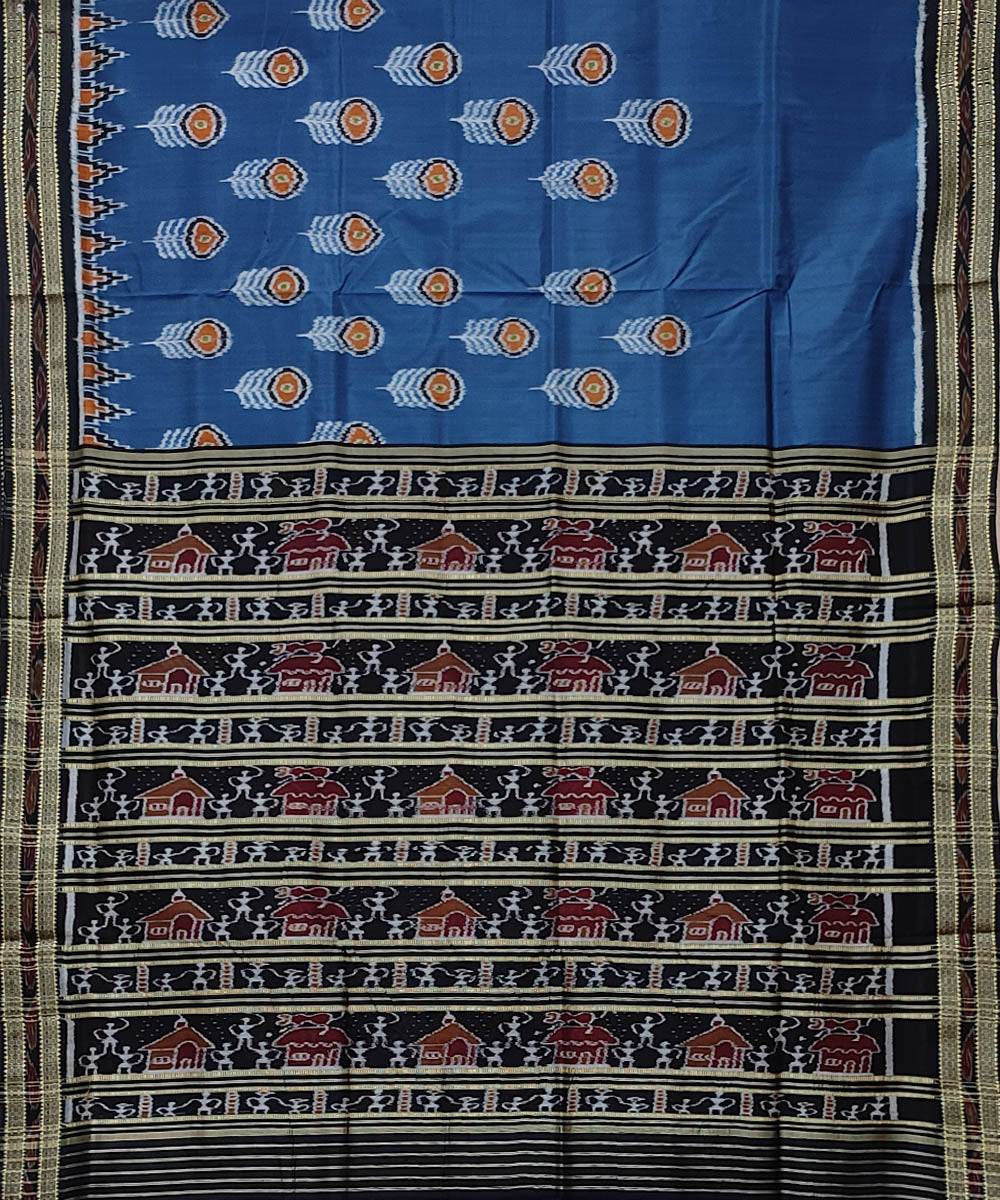 Indigo blue black handwoven khandua silk saree