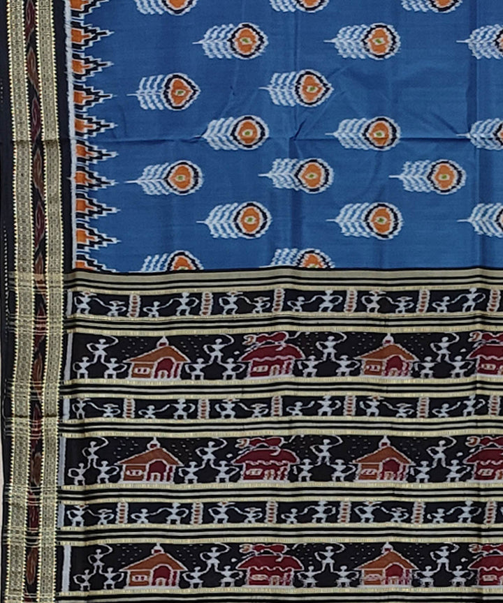 Indigo blue black handwoven khandua silk saree