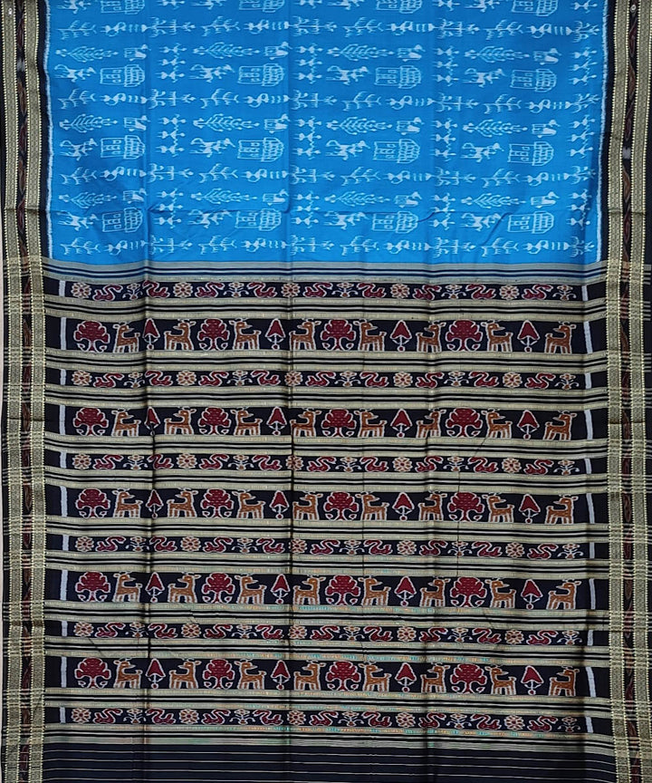 Light blue black hand woven khandua silk saree