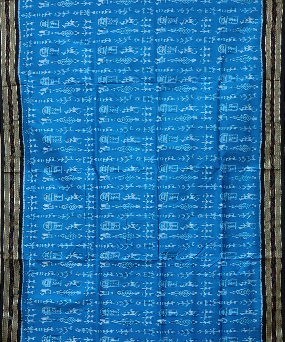 Light blue black hand woven khandua silk saree