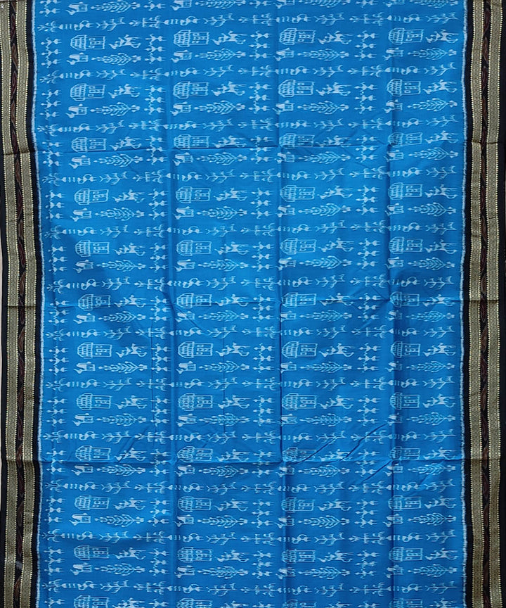 Light blue black hand woven khandua silk saree