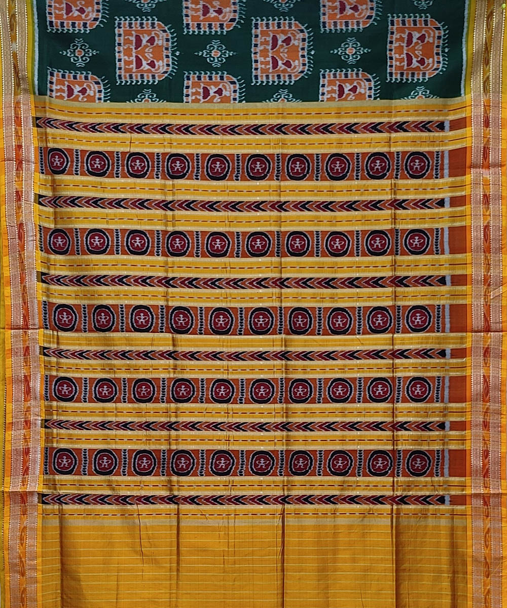 Dark green yellow handwoven khandua silk saree