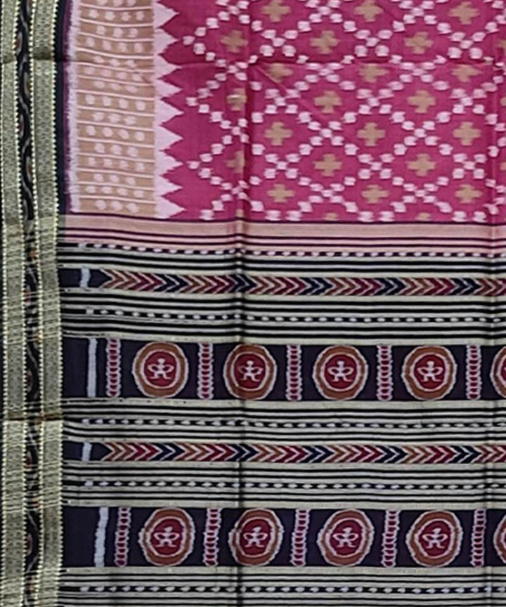 Pink black hand woven khandua silk saree