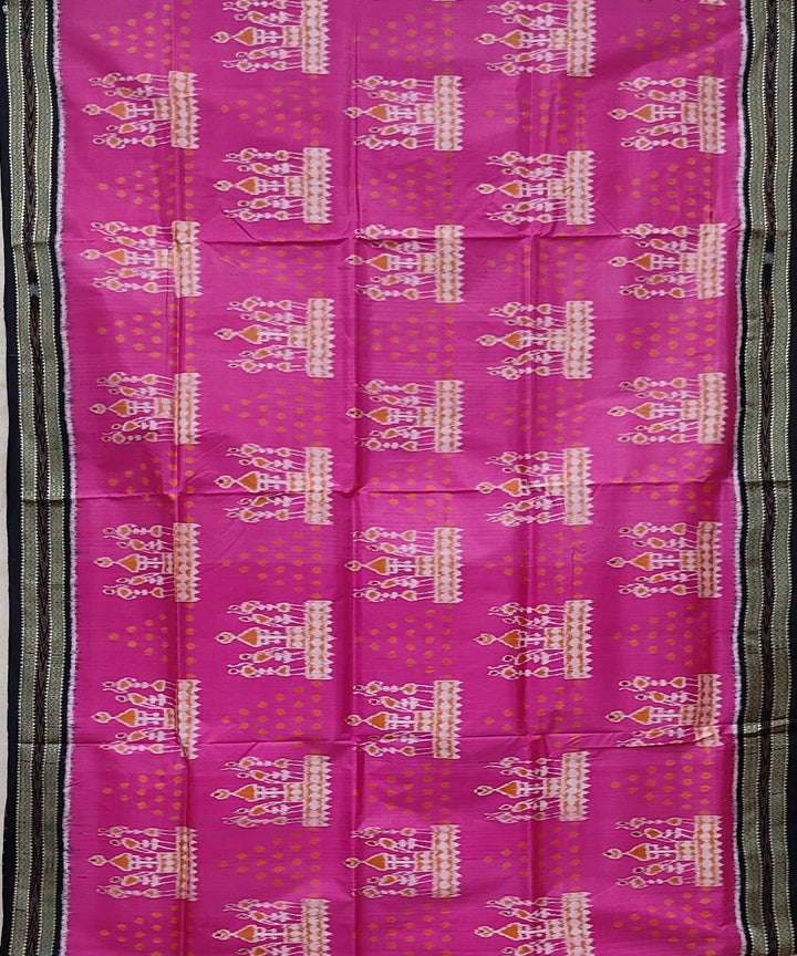 Pink black handwoven khandua silk saree