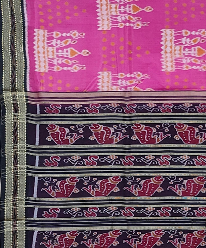 Pink black handwoven khandua silk saree