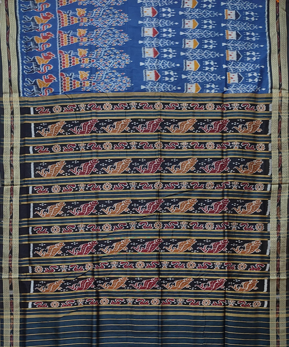 Indigo black handwoven khandua silk saree