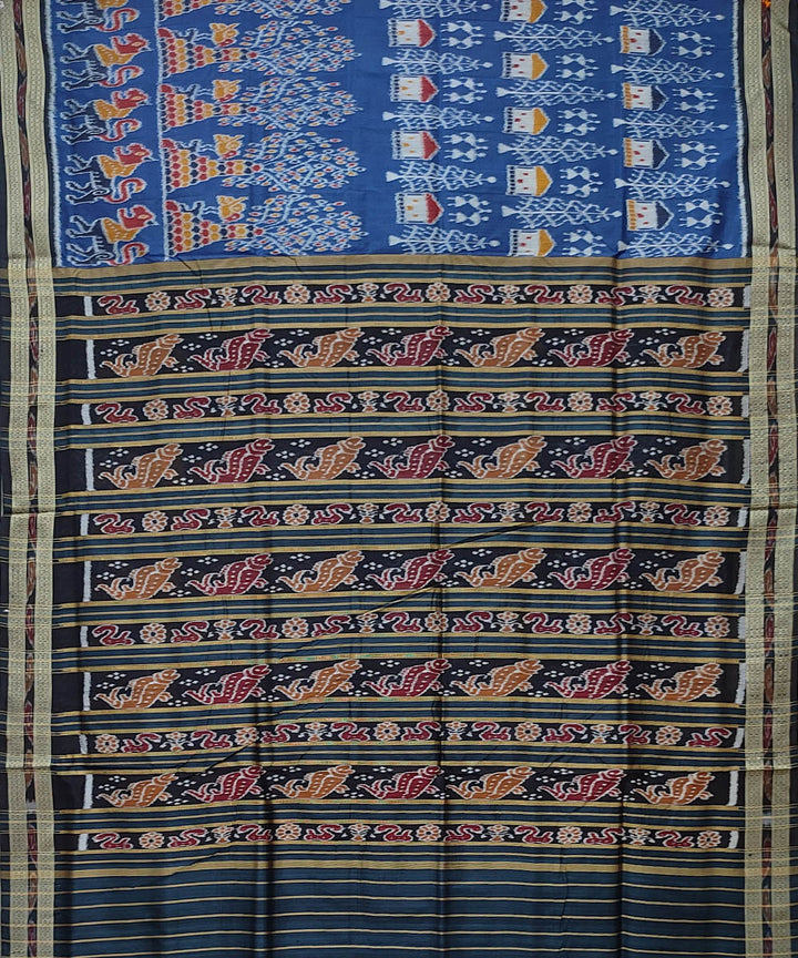 Indigo black handwoven khandua silk saree