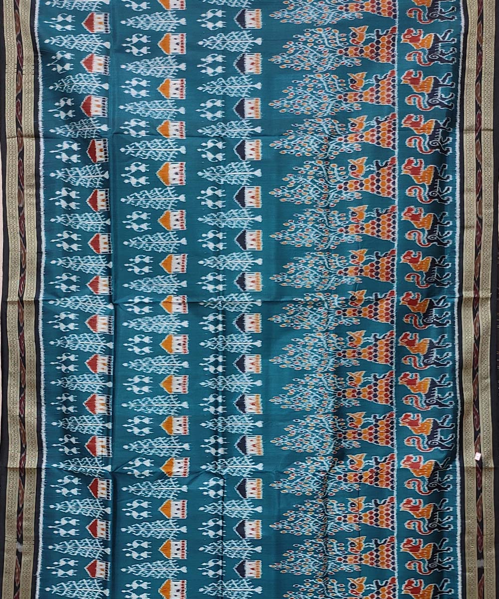 Sky blue black handwoven khandua silk saree