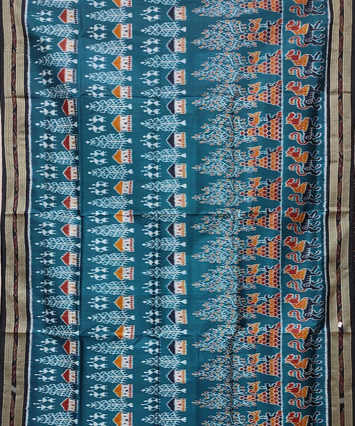Sky blue black handwoven khandua silk saree