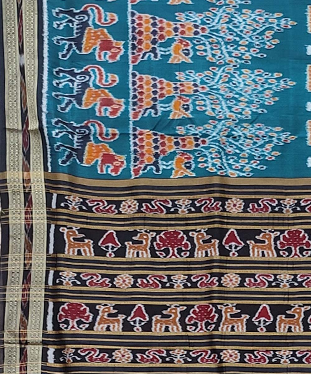 Sky blue black handwoven khandua silk saree