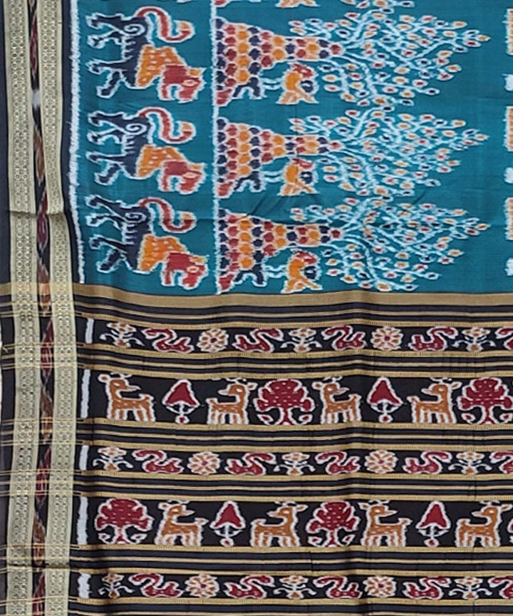Sky blue black handwoven khandua silk saree