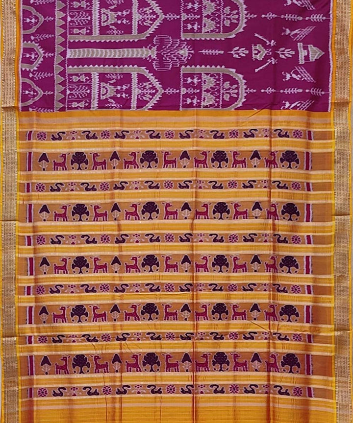 Purple yellow handwoven khandua silk saree