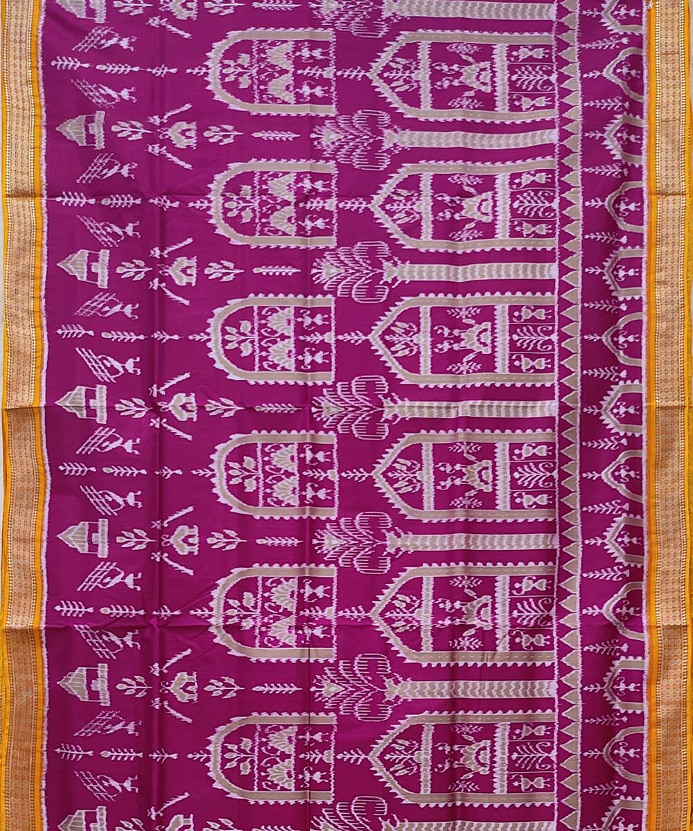 Purple yellow handwoven khandua silk saree