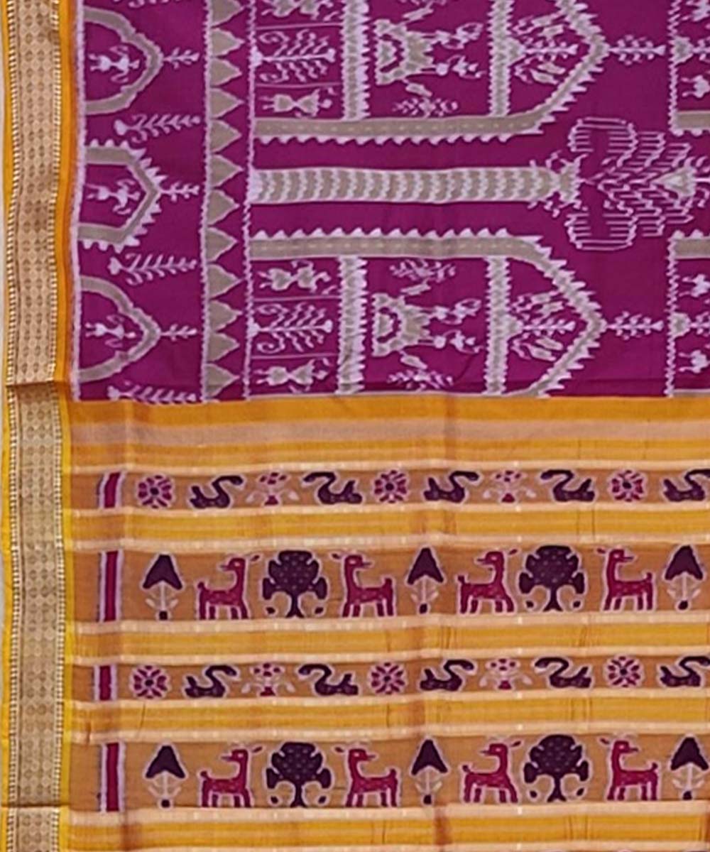 Purple yellow handwoven khandua silk saree