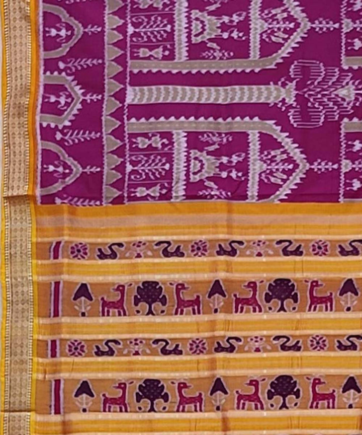 Purple yellow handwoven khandua silk saree
