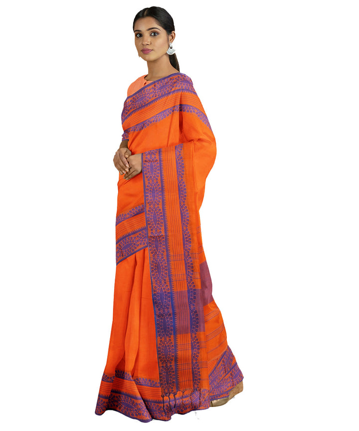 Tantuja orange purple handwoven tangail cotton sari